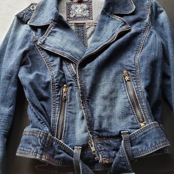 Esprit stretch denim ladies belted jacket 90's style Y2K - Picture 2 of 7